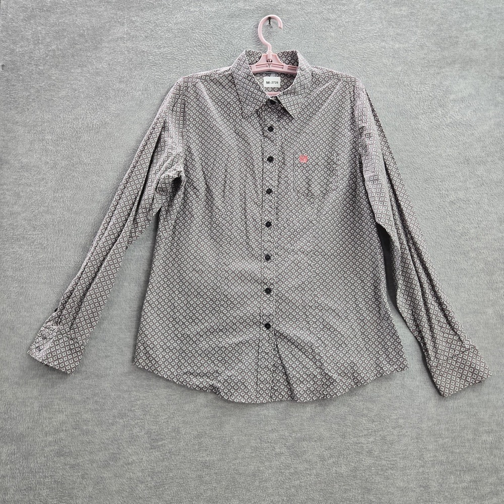 Cinch Men Button Up Shirt XL Gray Chest‎ Crest Embroidery Geometric Western